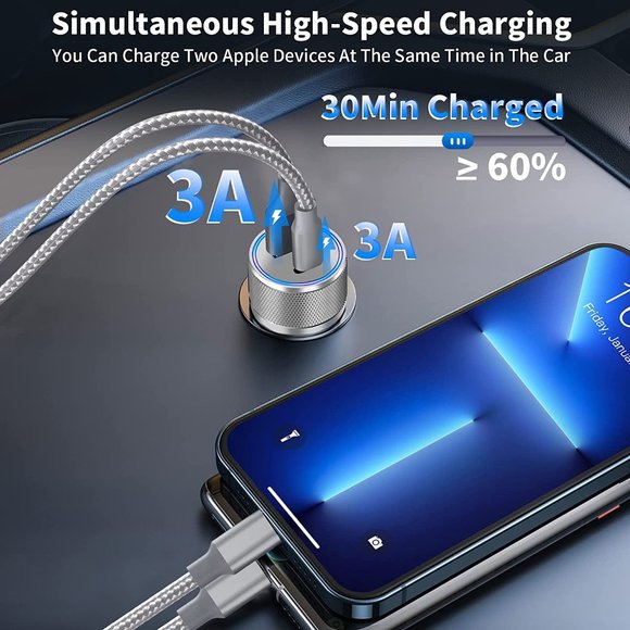 [Apple MFi Certified] iPhone Fast Car Charger, 48W Dual Port USB C Power Deliver - Picture 2 of 5